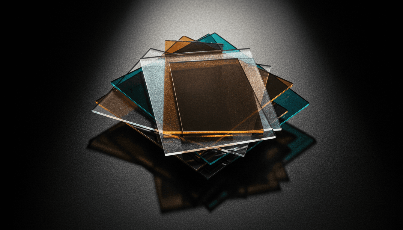 Layered glass with stacked transparent colors and shadows